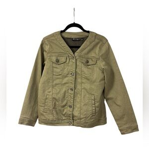 DG2 Diane Gilman Stretch Collarless Denim Jacket